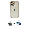 MARSİLYAN™- iPhone 12 Pro Kılıf Vadi Minimal - Siyah 3D Antistatik Seramik Nano Ekran Koruyucu + Kamera Lens Koruma Cam - SF