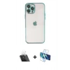 MARSİLYAN™- iPhone 12 Pro Kılıf Vadi Minimal - Siyah 3D Antistatik Seramik Nano Ekran Koruyucu + Kamera Lens Koruma Cam - SF
