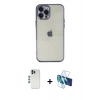 MARSİLYAN™- iPhone 12 Pro Kılıf Vadi Minimal - Siyah 3D Antistatik Seramik Nano Ekran Koruyucu + Mavi Shine Kamera Lens