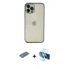 MARSİLYAN™- iPhone 12 Pro Kılıf Vadi Minimal - Siyah 3D Antistatik Seramik Nano Ekran Koruyucu + Renkli Kamera Lens Koruma Cam - YL