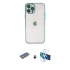 MARSİLYAN™- iPhone 12 Pro Kılıf Vadi Minimal - Siyah 3D Antistatik Seramik Nano Ekran Koruyucu + Renkli Kamera Lens Koruma Cam - YL