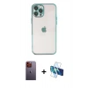 MARSİLYAN™- iPhone 12 Pro Kılıf Vadi Minimal - Siyah 3D Antistatik Seramik Nano Ekran Koruyucu + Neon Fosforlu Kamera Lens - TU