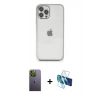 MARSİLYAN™- iPhone 12 Pro Kılıf Vadi Minimal - Siyah 3D Antistatik Seramik Nano Ekran Koruyucu + Yeşil Neon Fosforlu Kamera Lens