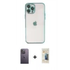 MARSİLYAN™- iPhone 12 Pro Kılıf Vadi Minimal - Siyah 6D Mat Seramik Hayalet Nano Ekran Koruyucu + Neon Fosforlu Kamera Lens - BZ