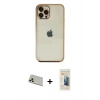 MARSİLYAN™- iPhone 12 Pro Kılıf Vadi Minimal - Siyah 6D Mat Seramik Hayalet Nano Ekran Koruyucu + Rainbow Kamera Lens Koruma Cam - GD