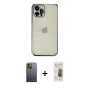 MARSİLYAN™- iPhone 12 Pro Kılıf Vadi Minimal - Siyah 6D Mat Seramik Hayalet Nano Ekran Koruyucu + Neon Fosforlu Kamera Lens - YL