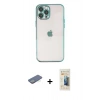 MARSİLYAN™- iPhone 12 Pro Kılıf Vadi Minimal - Siyah 6D Mat Seramik Hayalet Nano Ekran Koruyucu + Renkli Kamera Lens Koruma Cam - YL