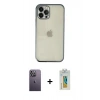 MARSİLYAN™- iPhone 12 Pro Kılıf Vadi Minimal - Siyah Polymer Nano Ekran Koruyucu + Neon Fosforlu Kamera Lens - BZ