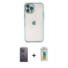 MARSİLYAN™- iPhone 12 Pro Kılıf Vadi Minimal - Siyah Polymer Nano Ekran Koruyucu + Neon Fosforlu Kamera Lens - BZ