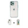 MARSİLYAN™- iPhone 12 Pro Kılıf Vadi Minimal - Siyah Polymer Nano Ekran Koruyucu + Gold Shine Kamera Lens