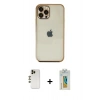 MARSİLYAN™- iPhone 12 Pro Kılıf Vadi Minimal - Siyah Polymer Nano Ekran Koruyucu + Gold Shine Kamera Lens