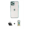 MARSİLYAN™- iPhone 12 Pro Kılıf Vadi Minimal - Siyah Polymer Nano Ekran Koruyucu + Kamera Lens Koruma Cam - SF
