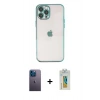 MARSİLYAN™- iPhone 12 Pro Kılıf Vadi Minimal - Siyah Polymer Nano Ekran Koruyucu + Neon Fosforlu Kamera Lens - MI