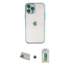 MARSİLYAN™- iPhone 12 Pro Kılıf Vadi Minimal - Siyah Polymer Nano Ekran Koruyucu + Rainbow Kamera Lens Koruma Cam - GD
