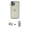 MARSİLYAN™- iPhone 12 Pro Kılıf Vadi Minimal - Siyah Polymer Nano Ekran Koruyucu + Rainbow Kamera Lens Koruma Cam - GD