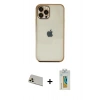 MARSİLYAN™- iPhone 12 Pro Kılıf Vadi Minimal - Siyah Polymer Nano Ekran Koruyucu + Rainbow Kamera Lens Koruma Cam - GD