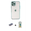 MARSİLYAN™- iPhone 12 Pro Kılıf Vadi Minimal - Siyah Polymer Nano Ekran Koruyucu + Renkli Kamera Lens Koruma Cam - TU