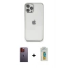 MARSİLYAN™- iPhone 12 Pro Kılıf Vadi Minimal - Siyah Polymer Nano Ekran Koruyucu + Turuncu Neon Fosforlu Kamera Lens