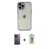 MARSİLYAN™- iPhone 12 Pro Kılıf Vadi Minimal - Siyah Polymer Nano Ekran Koruyucu + Turuncu Neon Fosforlu Kamera Lens