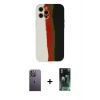 MARSİLYAN™- iPhone 12 Pro Kılıf Yadigar Çizgi - Şeffaf 360 Full Body Arka Koruyucu + Neon Fosforlu Kamera Lens - BZ