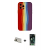 MARSİLYAN™- iPhone 12 Pro Kılıf Yadigar Çizgi - Şeffaf 360 Full Body Arka Koruyucu + Rainbow Kamera Lens Koruma Cam - GD