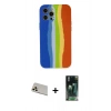 MARSİLYAN™- iPhone 12 Pro Kılıf Yadigar Çizgi - Şeffaf 360 Full Body Arka Koruyucu + Rainbow Kamera Lens Koruma Cam - GD