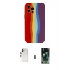 MARSİLYAN™- iPhone 12 Pro Kılıf Yadigar Çizgi - Şeffaf 360 Full Body Arka Koruyucu + Gümüş Shine Kamera Lens