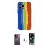 MARSİLYAN™- iPhone 12 Pro Kılıf Yadigar Çizgi - Şeffaf 360 Full Body Arka Koruyucu + Neon Fosforlu Kamera Lens - TU