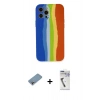 MARSİLYAN™- iPhone 12 Pro Kılıf Yadigar Çizgi - Şeffaf Uv Polymer Nano Ekran Koruyucu + Gökkuşağı Shine Kamera Lens Koruma Cam