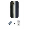 MARSİLYAN™- iPhone 12 Pro Kılıf Yadigar Çizgi - Şeffaf Uv Polymer Nano Ekran Koruyucu + Mavi Metal Kamera Lens Koruma Cam