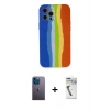 MARSİLYAN™- iPhone 12 Pro Kılıf Yadigar Çizgi - Şeffaf Uv Polymer Nano Ekran Koruyucu + Mavi Neon Fosforlu Kamera Lens