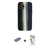 MARSİLYAN™- iPhone 12 Pro Kılıf Yadigar Çizgi - Şeffaf Uv Polymer Nano Ekran Koruyucu + Renkli Kamera Lens Koruma Cam - PE