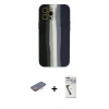 MARSİLYAN™- iPhone 12 Pro Kılıf Yadigar Çizgi - Şeffaf Uv Polymer Nano Ekran Koruyucu + Renkli Kamera Lens Koruma Cam - TU