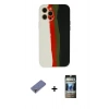 MARSİLYAN™- iPhone 12 Pro Kılıf Yadigar Çizgi - Siyah 34D Hayalet Izgaralı Cam + Metal Kamera Lens Koruma Cam - GD
