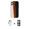 MARSİLYAN™- iPhone 12 Pro Kılıf Yadigar Çizgi - Siyah 34D Hayalet Izgaralı Cam + Shine Kamera Lens - GD