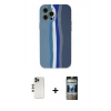MARSİLYAN™- iPhone 12 Pro Kılıf Yadigar Çizgi - Siyah 34D Hayalet Izgaralı Cam + Shine Kamera Lens - GD