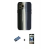 MARSİLYAN™- iPhone 12 Pro Kılıf Yadigar Çizgi - Siyah 34D Hayalet Izgaralı Cam + Shine Kamera Lens Koruma Cam - GD