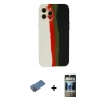 MARSİLYAN™- iPhone 12 Pro Kılıf Yadigar Çizgi - Siyah 34D Hayalet Izgaralı Cam + Shine Kamera Lens Koruma Cam - GD