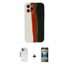 MARSİLYAN™- iPhone 12 Pro Kılıf Yadigar Çizgi - Siyah 34D Hayalet Izgaralı Cam + Shine Kamera Lens - GS