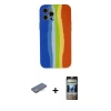 MARSİLYAN™- iPhone 12 Pro Kılıf Yadigar Çizgi - Siyah 34D Hayalet Izgaralı Cam + Renkli Kamera Lens Koruma Cam - MI