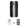 MARSİLYAN™- iPhone 12 Pro Kılıf Yadigar Çizgi - Siyah 34D Hayalet Izgaralı Cam + Shine Kamera Lens - MI