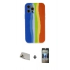 MARSİLYAN™- iPhone 12 Pro Kılıf Yadigar Çizgi - Siyah 34D Hayalet Izgaralı Cam + Rainbow Kamera Lens Koruma Cam - GD