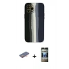 MARSİLYAN™- iPhone 12 Pro Kılıf Yadigar Çizgi - Siyah 34D Hayalet Izgaralı Cam + Renkli Kamera Lens Koruma Cam - TU