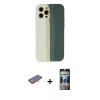 MARSİLYAN™- iPhone 12 Pro Kılıf Yadigar Çizgi - Siyah 34D Hayalet Izgaralı Cam + Renkli Kamera Lens Koruma Cam - TU