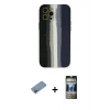 MARSİLYAN™- iPhone 12 Pro Kılıf Yadigar Çizgi - Siyah 34D Hayalet Izgaralı Cam + Shine Kamera Lens Koruma Cam - PE