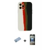 MARSİLYAN™- iPhone 12 Pro Kılıf Yadigar Çizgi - Siyah 34D Hayalet Izgaralı Cam + Shine Kamera Lens Koruma Cam - MI