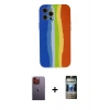 MARSİLYAN™- iPhone 12 Pro Kılıf Yadigar Çizgi - Siyah 34D Hayalet Izgaralı Cam + Neon Fosforlu Kamera Lens - TU