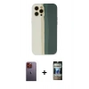 MARSİLYAN™- iPhone 12 Pro Kılıf Yadigar Çizgi - Siyah 34D Hayalet Izgaralı Cam + Neon Fosforlu Kamera Lens - TU