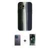MARSİLYAN™- iPhone 12 Pro Kılıf Yadigar Çizgi - Siyah 360 Mat Full Body Arka Koruyucu + Neon Fosforlu Kamera Lens - MI