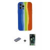 MARSİLYAN™- iPhone 12 Pro Kılıf Yadigar Çizgi - Siyah 360 Mat Full Body Arka Koruyucu + Renkli Kamera Lens Koruma Cam - SI